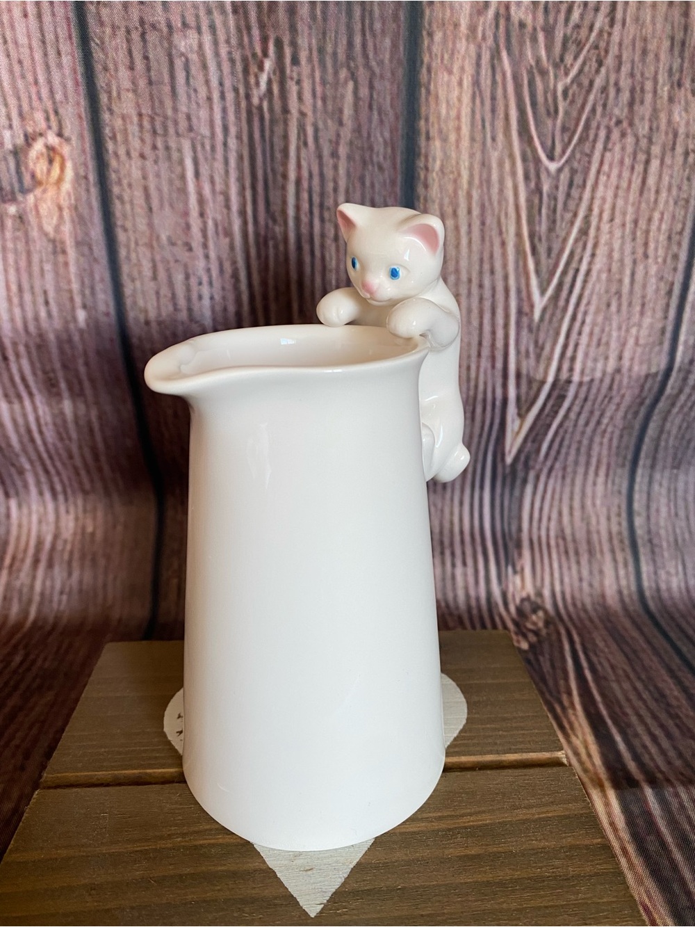 Vintage White Ceramic Milk Jug Creamer w/ Hanging Kitten